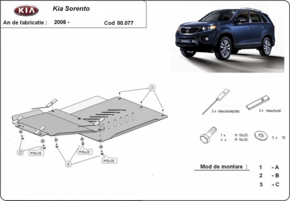 Protector de la caja de cambios y diferencial Kia Sorento