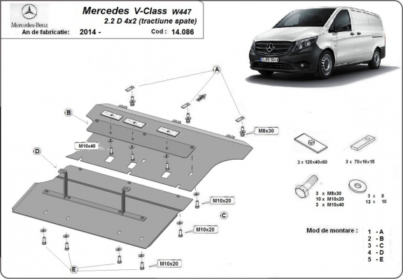 Cubre carter metalico Mercedes V-Class W447 - 2.2 D