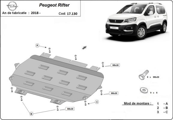 Cubre carter metalico Peugeot Rifter / Partner