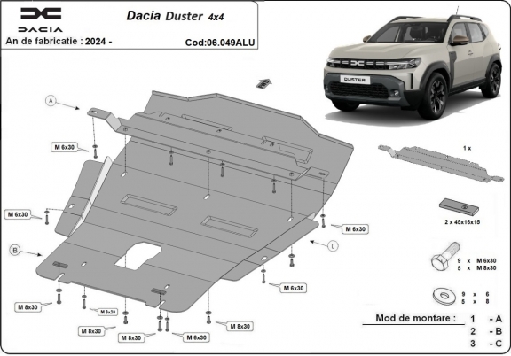 Cubre carter de aluminio Dacia Duster - 4x4
