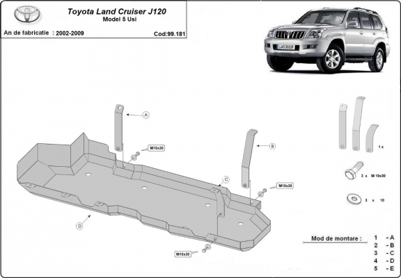 Protector del deposito de combustible Toyota Land Cruiser J120 - solo para modelo 5 puertas
