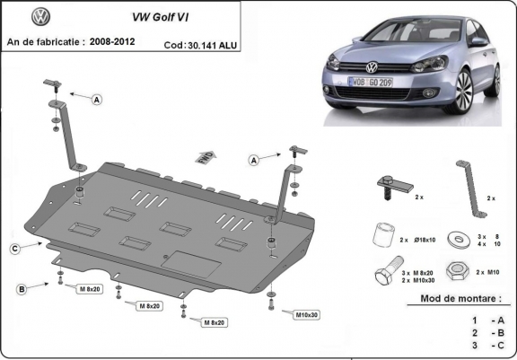 Cubre carter de aluminio VW Golf 6