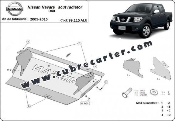 Protección de radiador de aluminio para Nissan Navara D40