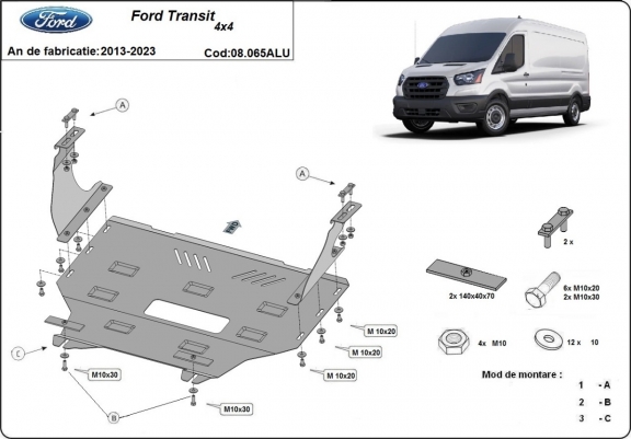 Cubre carter de aluminio Ford Transit - 4x4