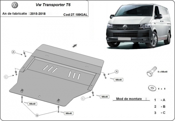 Cubre carter de acero galvanizado Volkswagen Transporter T6