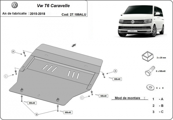 Cubre carter de aluminio Volkswagen Transporter T6 Caravelle