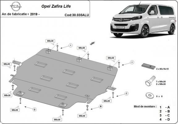 Cubre carter de aluminio Opel Zafira Life