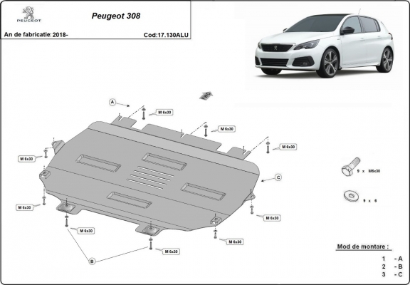 Cubre carter de aluminio Peugeot 308