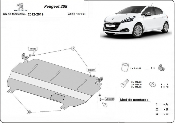 Cubre carter metalico Peugeot 208
