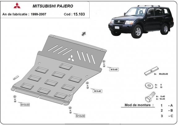 Cubre carter metalico Mitsubishi Montero 3 -  (V60, V70) Vers 2.0